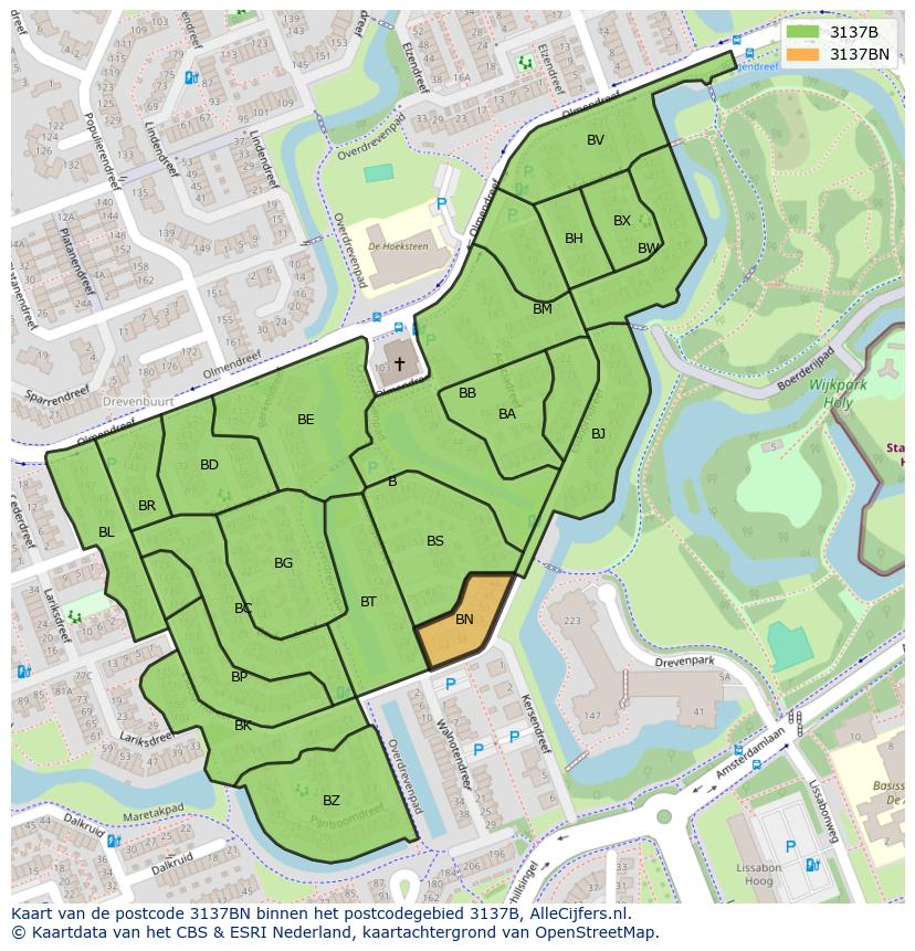 Afbeelding van het postcodegebied 3137 BN op de kaart.