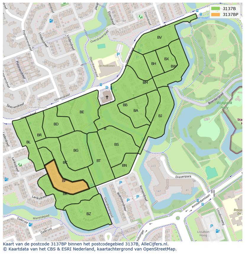 Afbeelding van het postcodegebied 3137 BP op de kaart.
