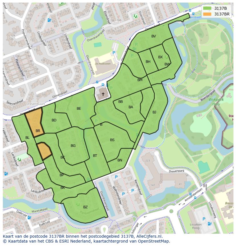 Afbeelding van het postcodegebied 3137 BR op de kaart.