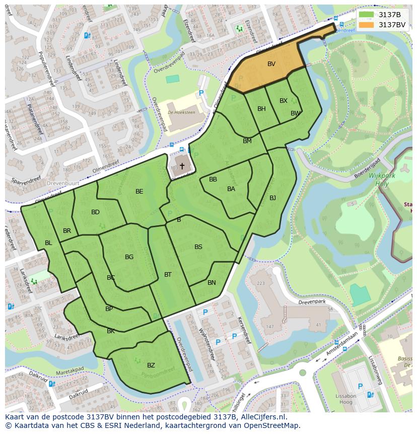 Afbeelding van het postcodegebied 3137 BV op de kaart.