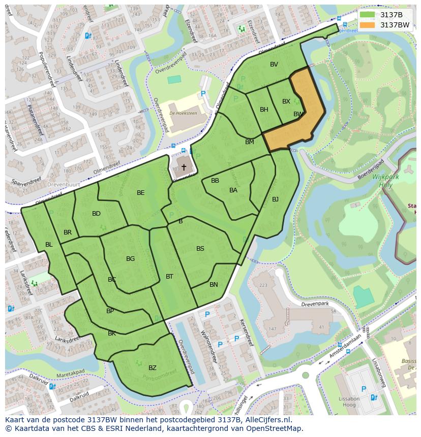 Afbeelding van het postcodegebied 3137 BW op de kaart.