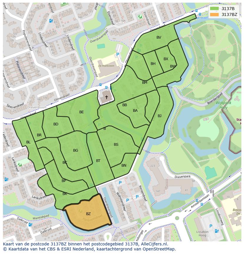 Afbeelding van het postcodegebied 3137 BZ op de kaart.