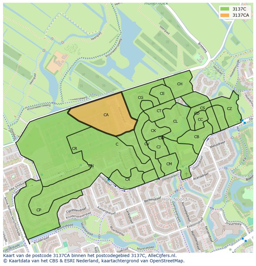Afbeelding van het postcodegebied 3137 CA op de kaart.