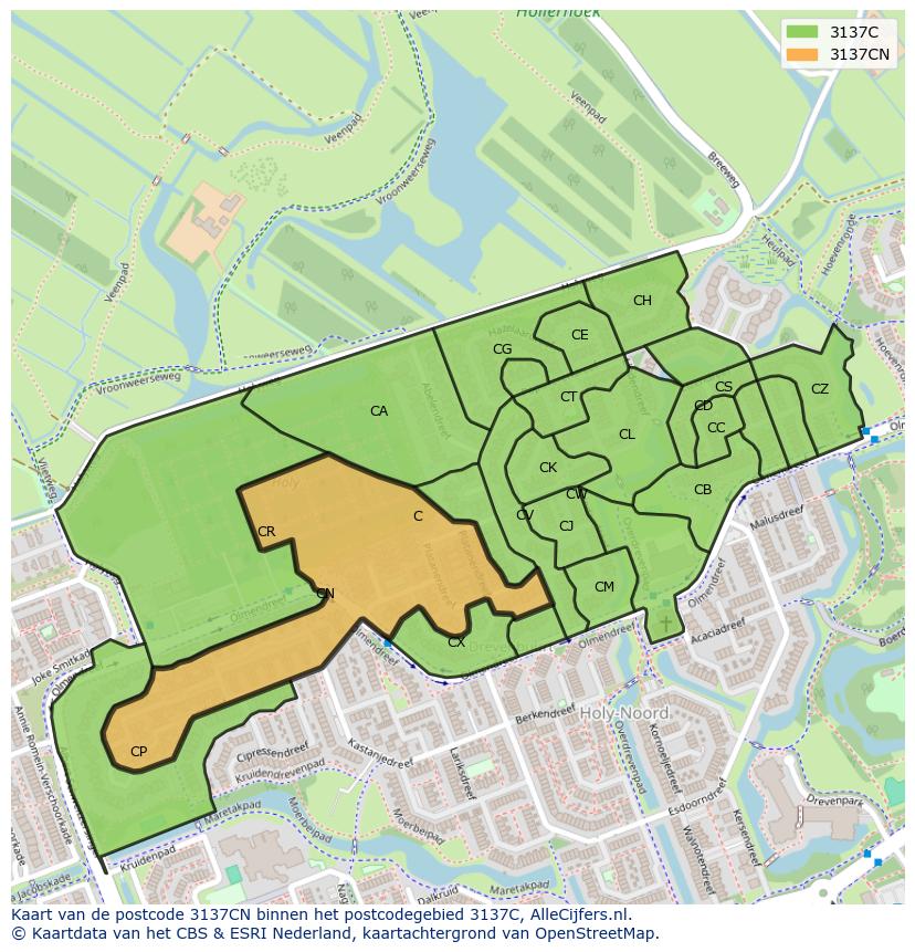 Afbeelding van het postcodegebied 3137 CN op de kaart.
