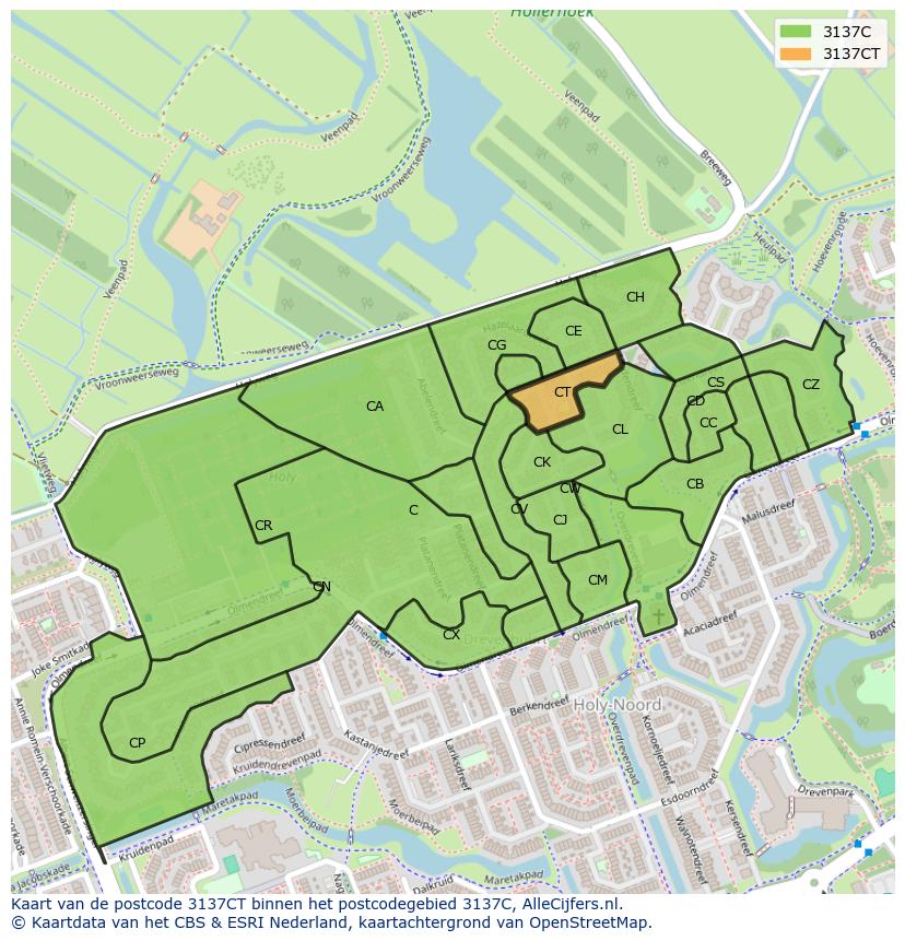 Afbeelding van het postcodegebied 3137 CT op de kaart.