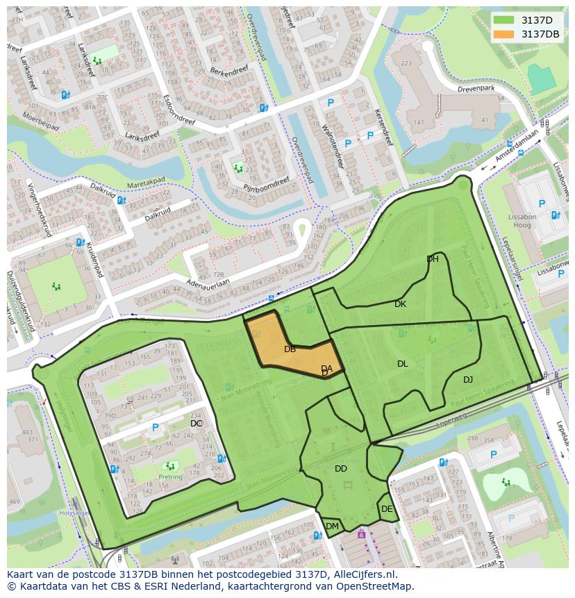 Afbeelding van het postcodegebied 3137 DB op de kaart.