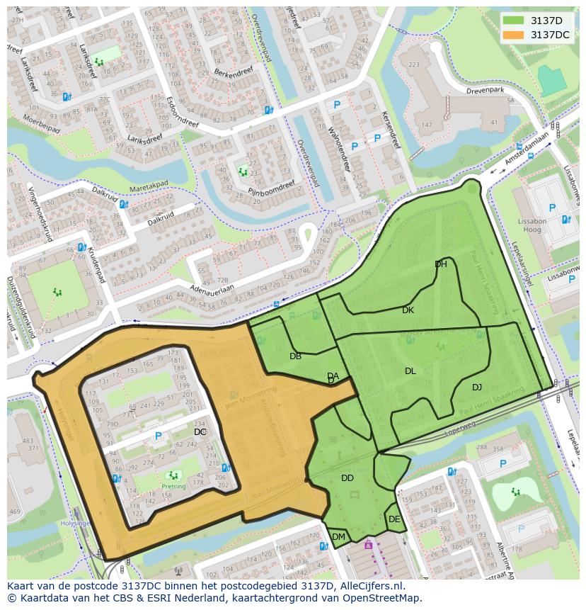 Afbeelding van het postcodegebied 3137 DC op de kaart.