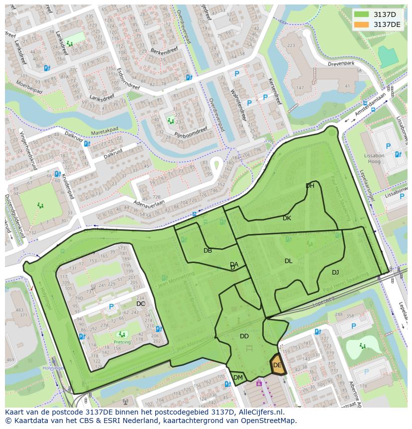 Afbeelding van het postcodegebied 3137 DE op de kaart.
