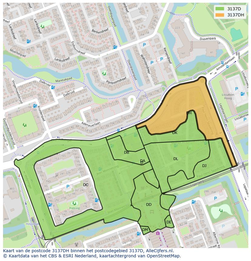Afbeelding van het postcodegebied 3137 DH op de kaart.
