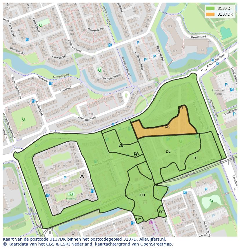 Afbeelding van het postcodegebied 3137 DK op de kaart.