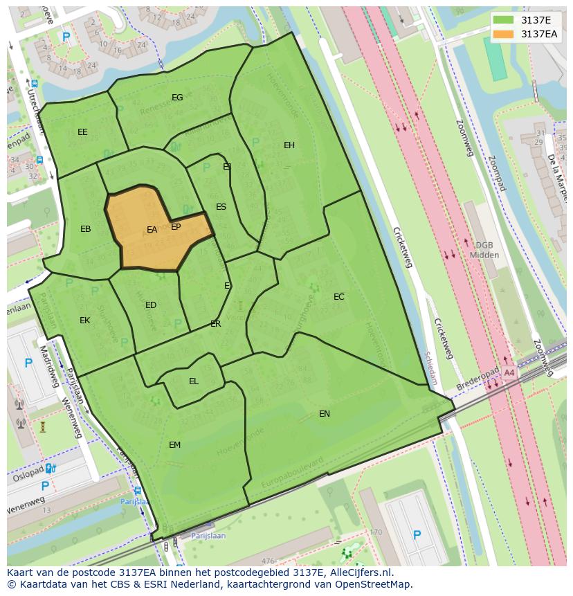 Afbeelding van het postcodegebied 3137 EA op de kaart.