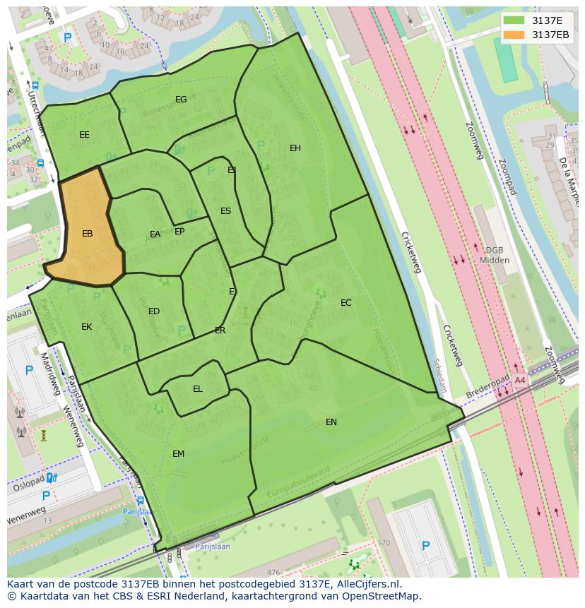 Afbeelding van het postcodegebied 3137 EB op de kaart.