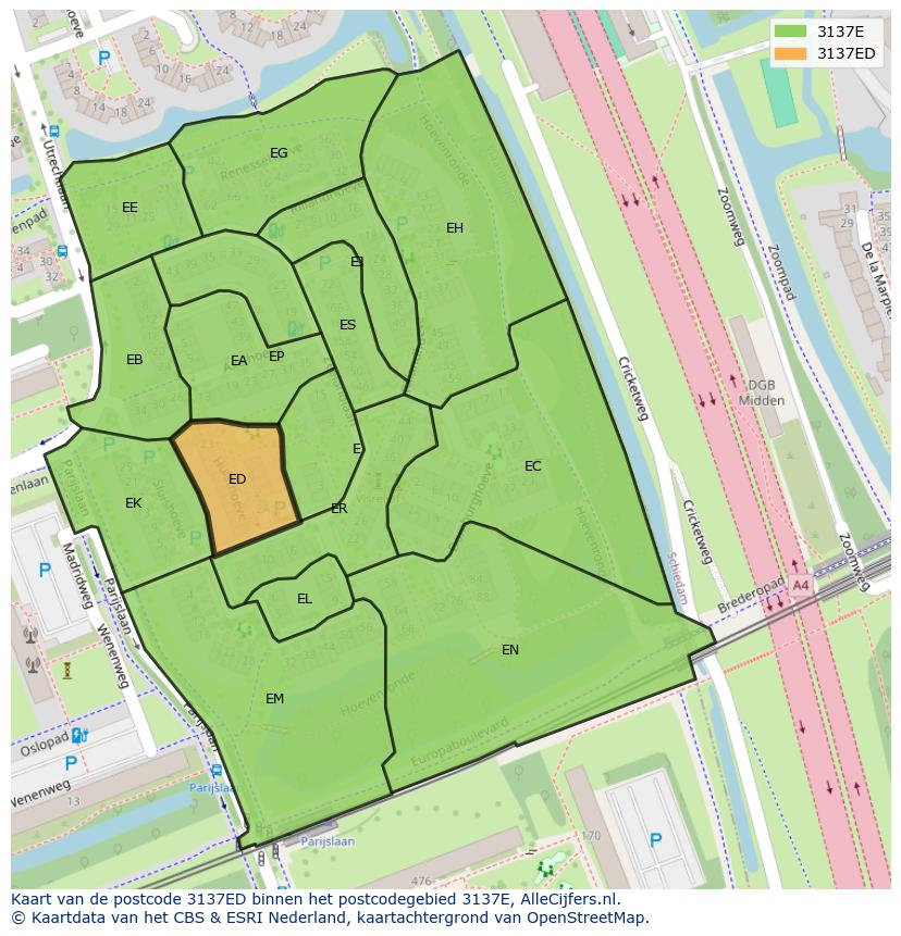 Afbeelding van het postcodegebied 3137 ED op de kaart.