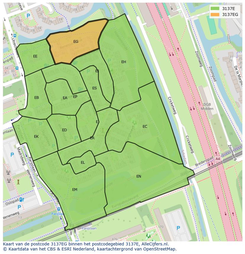Afbeelding van het postcodegebied 3137 EG op de kaart.