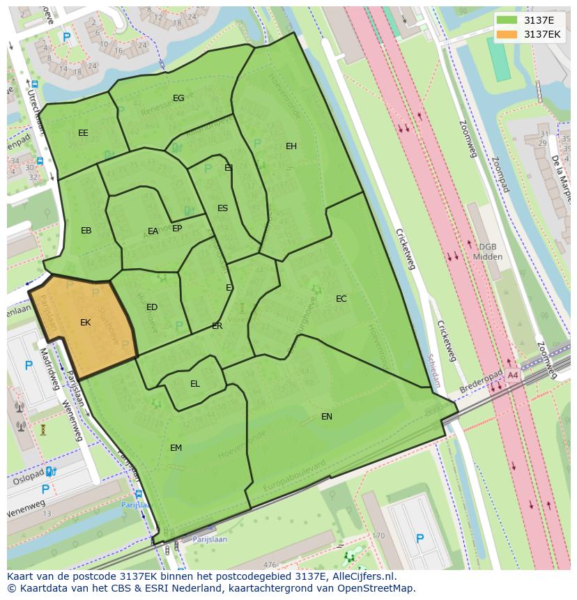 Afbeelding van het postcodegebied 3137 EK op de kaart.