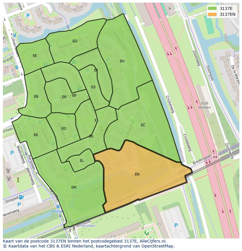 Afbeelding van het postcodegebied 3137 EN op de kaart.
