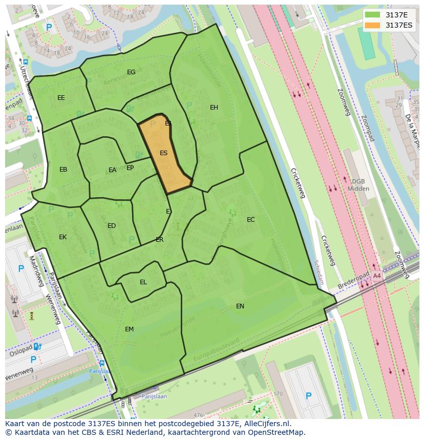 Afbeelding van het postcodegebied 3137 ES op de kaart.