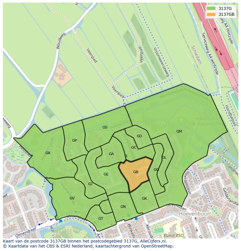 Afbeelding van het postcodegebied 3137 GB op de kaart.