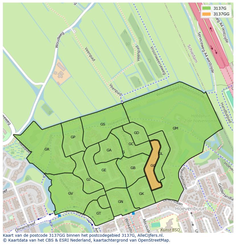 Afbeelding van het postcodegebied 3137 GG op de kaart.
