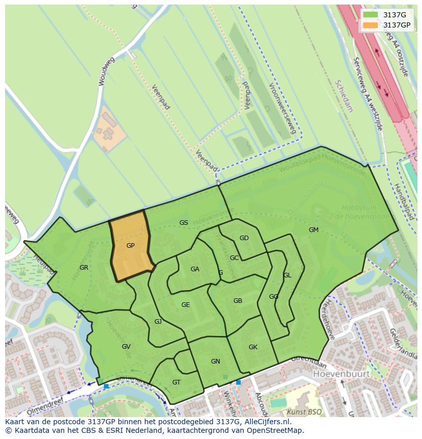Afbeelding van het postcodegebied 3137 GP op de kaart.