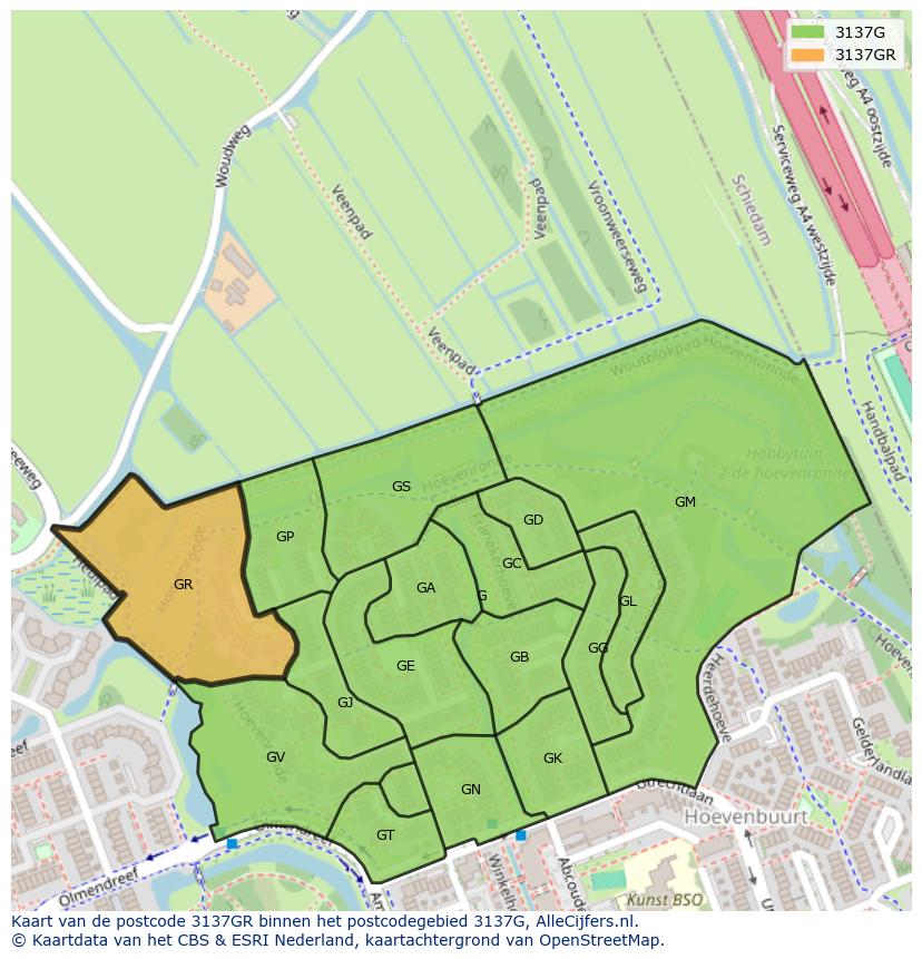 Afbeelding van het postcodegebied 3137 GR op de kaart.