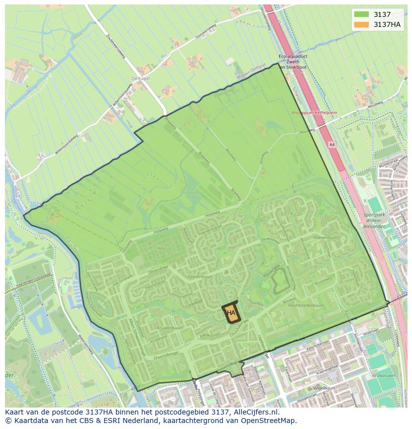 Afbeelding van het postcodegebied 3137 HA op de kaart.