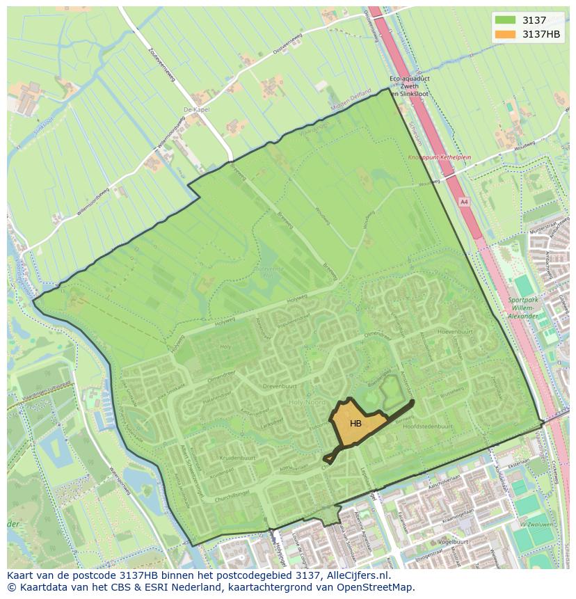 Afbeelding van het postcodegebied 3137 HB op de kaart.