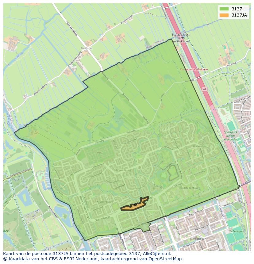 Afbeelding van het postcodegebied 3137 JA op de kaart.