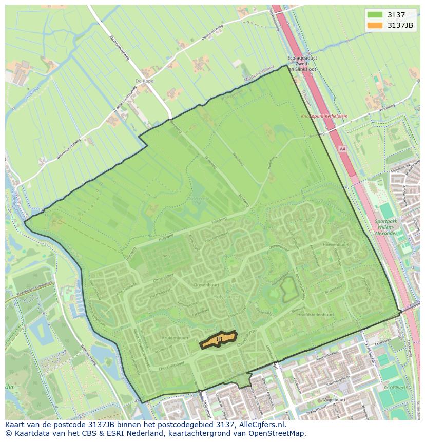 Afbeelding van het postcodegebied 3137 JB op de kaart.
