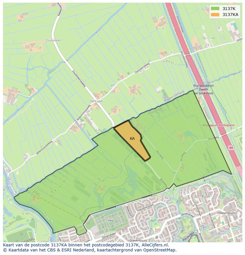 Afbeelding van het postcodegebied 3137 KA op de kaart.