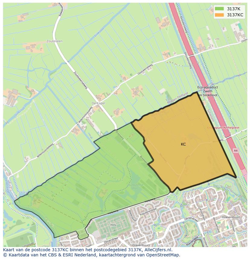 Afbeelding van het postcodegebied 3137 KC op de kaart.