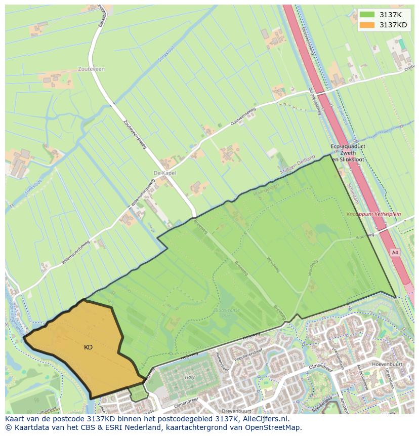 Afbeelding van het postcodegebied 3137 KD op de kaart.