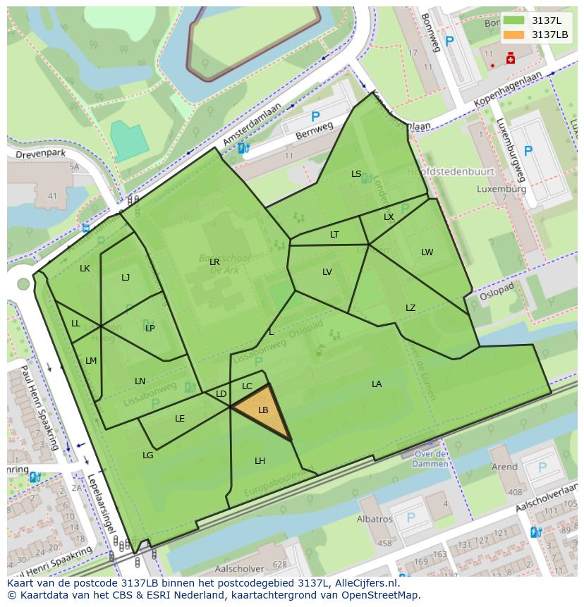 Afbeelding van het postcodegebied 3137 LB op de kaart.