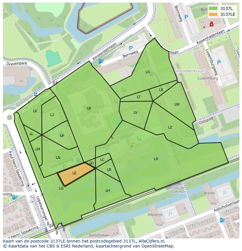 Afbeelding van het postcodegebied 3137 LE op de kaart.