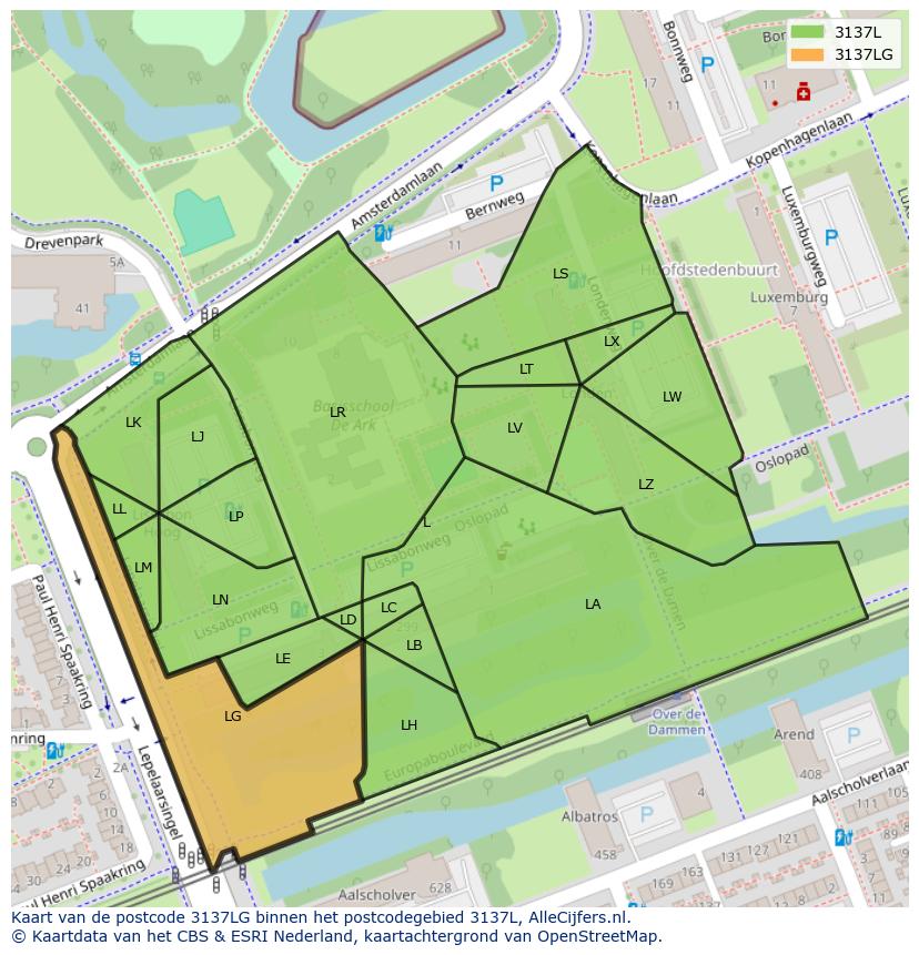 Afbeelding van het postcodegebied 3137 LG op de kaart.