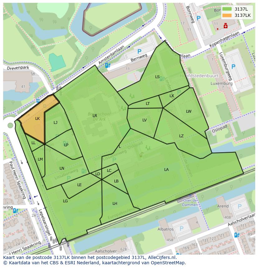Afbeelding van het postcodegebied 3137 LK op de kaart.