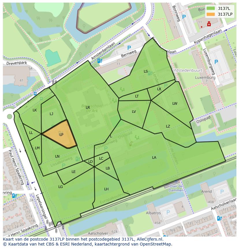 Afbeelding van het postcodegebied 3137 LP op de kaart.