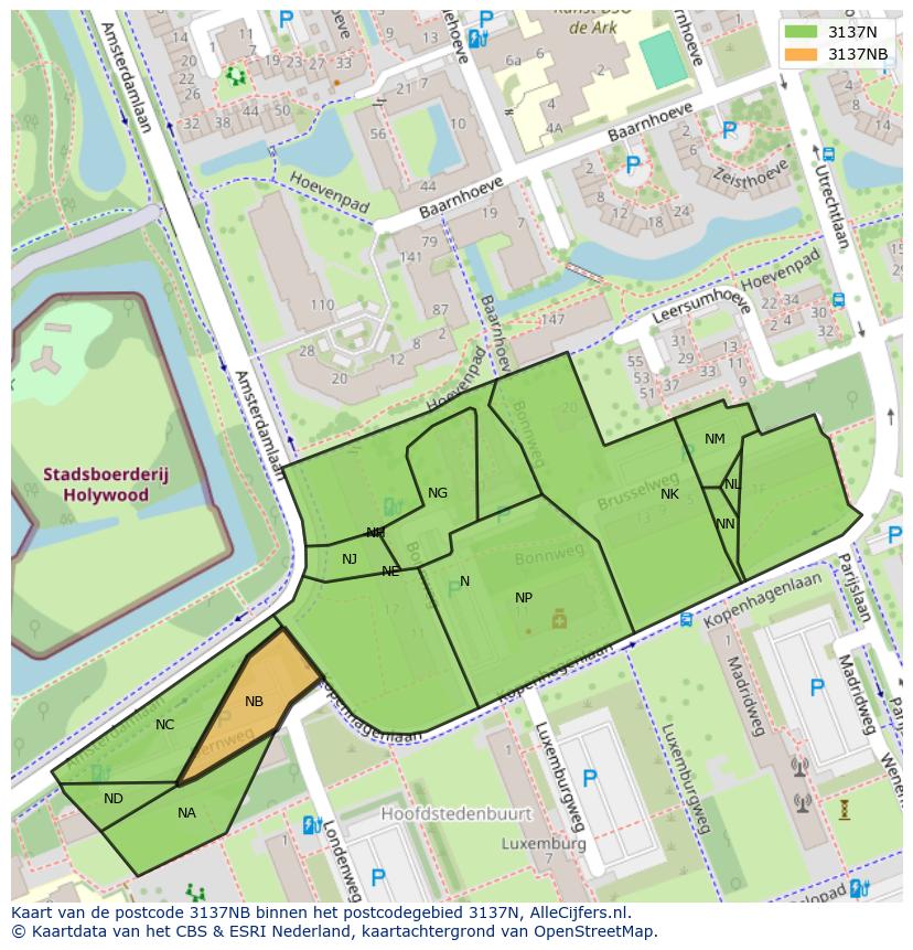 Afbeelding van het postcodegebied 3137 NB op de kaart.