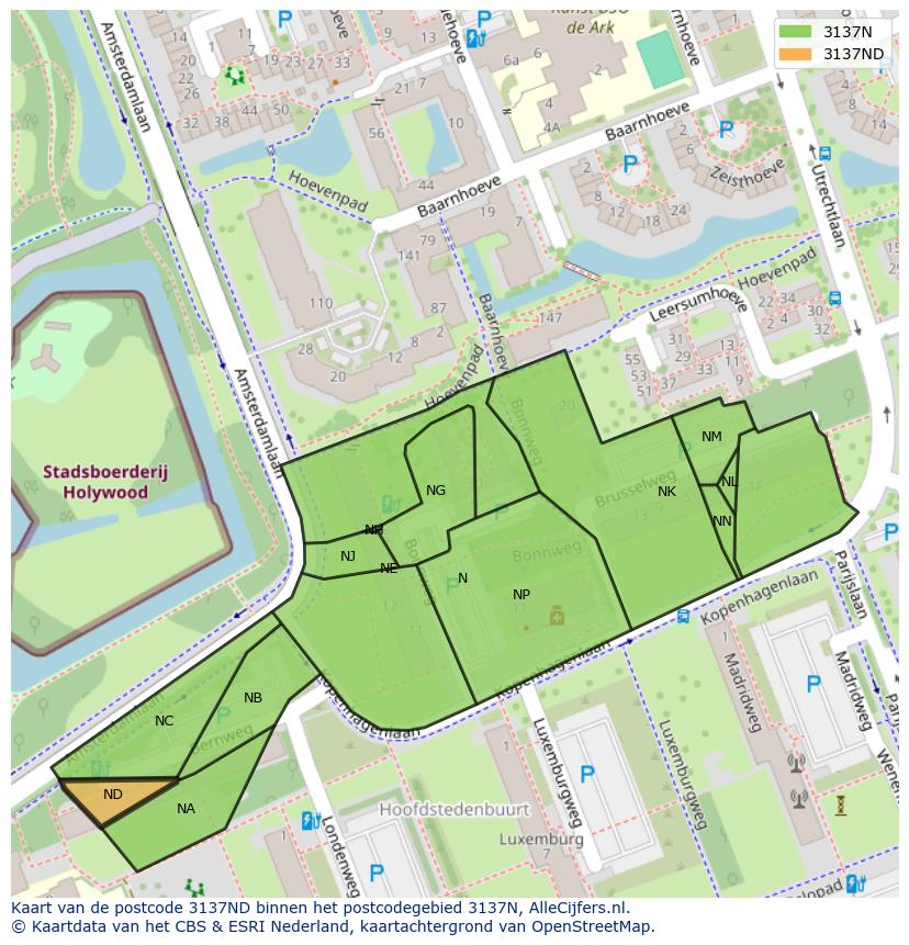 Afbeelding van het postcodegebied 3137 ND op de kaart.