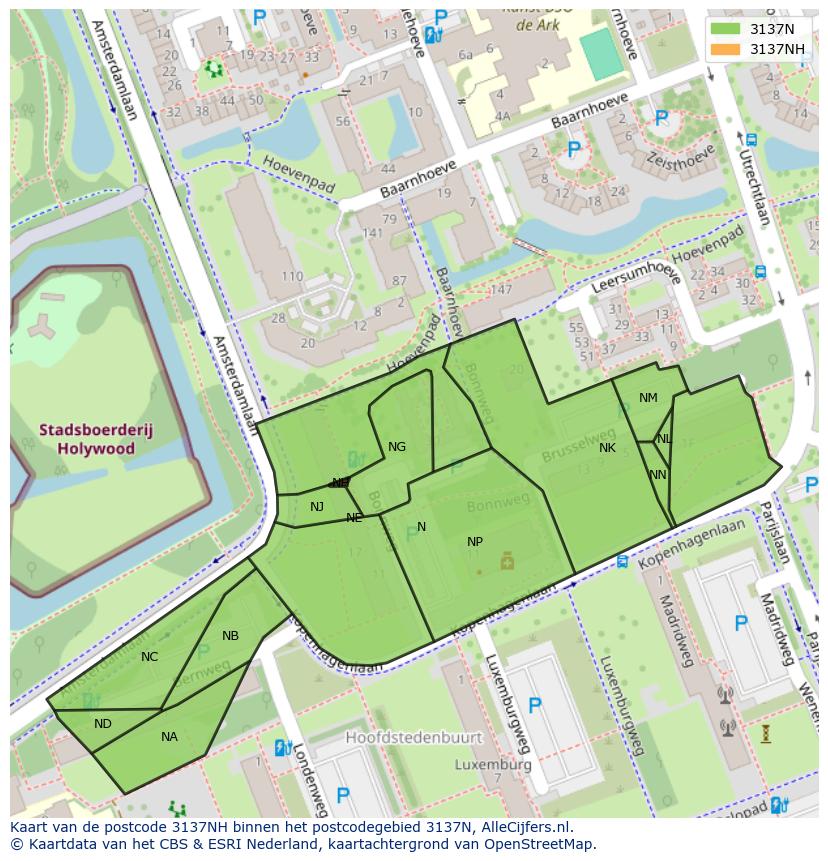 Afbeelding van het postcodegebied 3137 NH op de kaart.