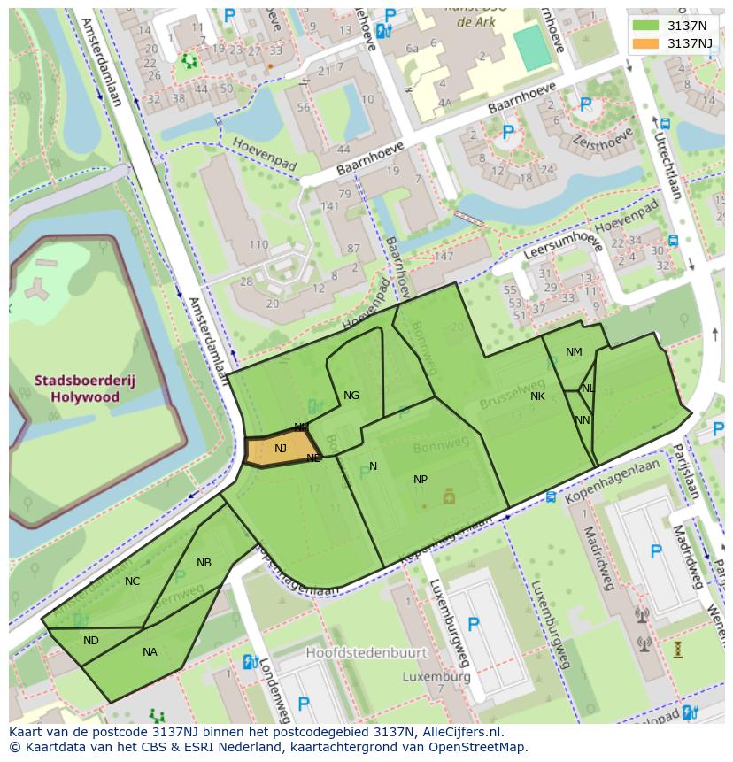 Afbeelding van het postcodegebied 3137 NJ op de kaart.