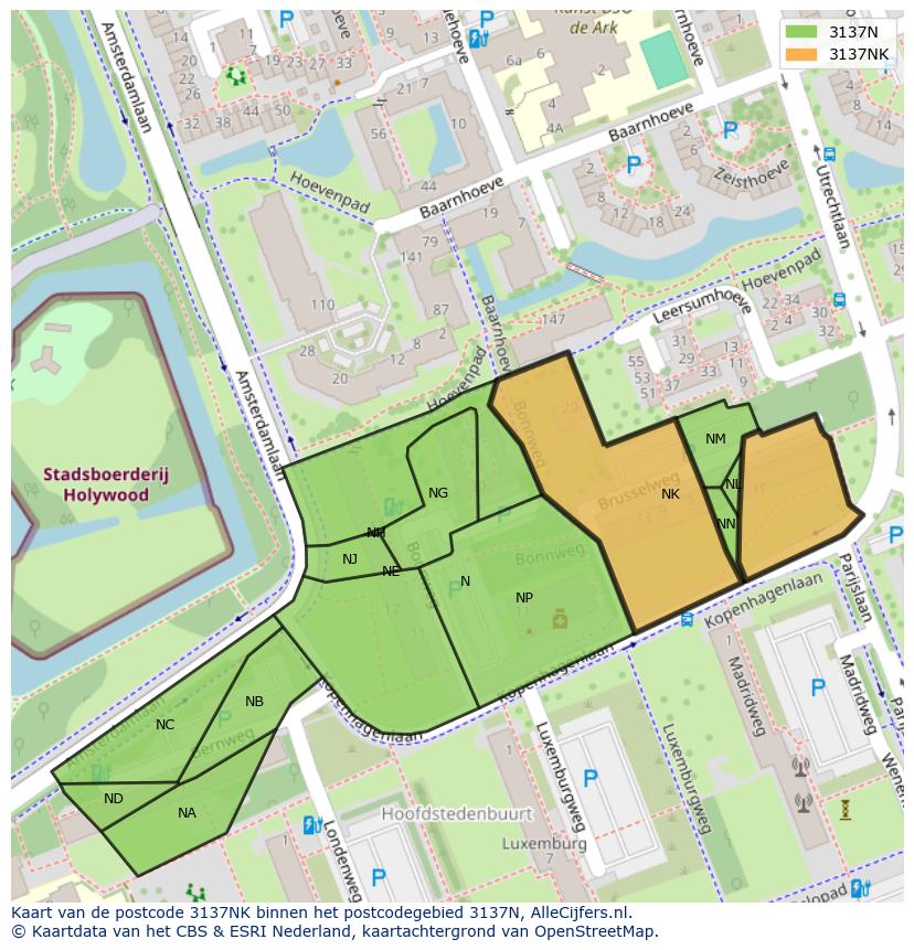 Afbeelding van het postcodegebied 3137 NK op de kaart.