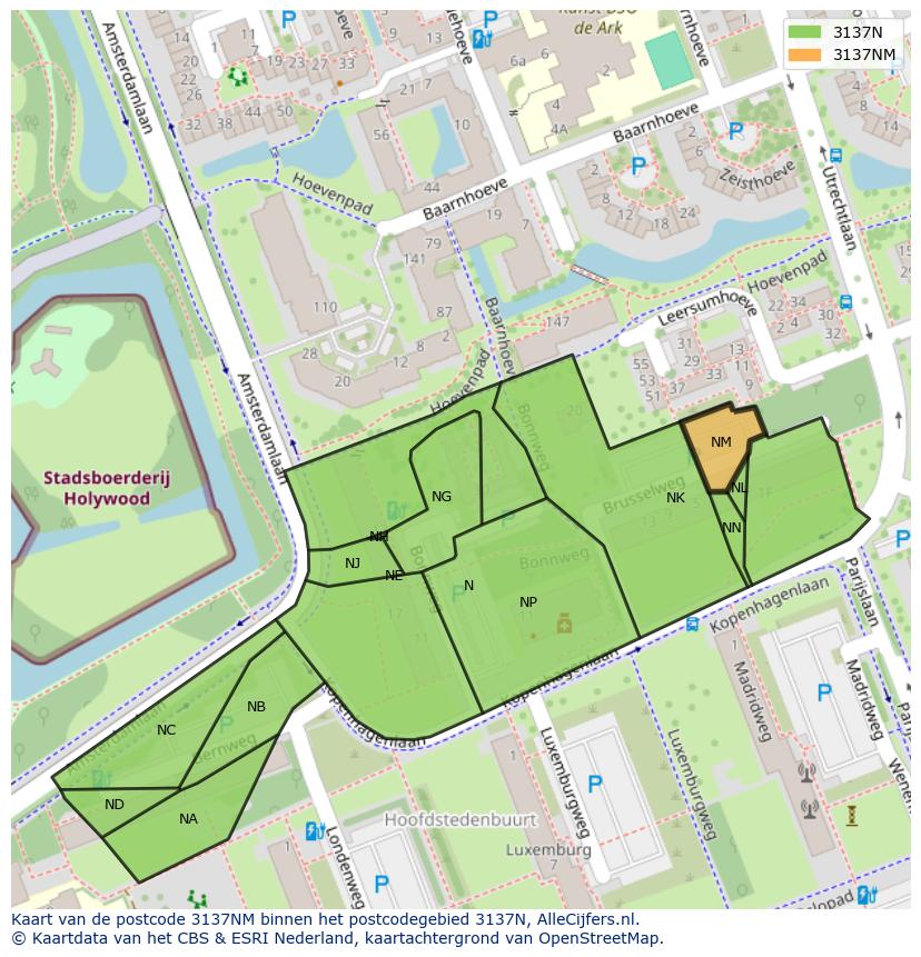 Afbeelding van het postcodegebied 3137 NM op de kaart.