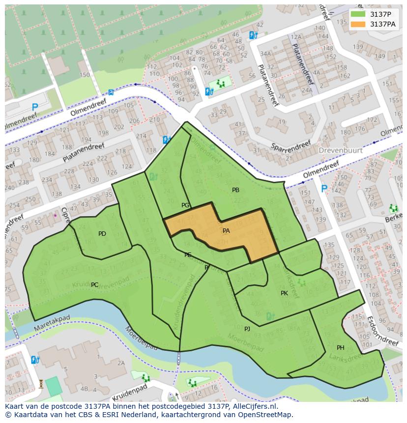 Afbeelding van het postcodegebied 3137 PA op de kaart.