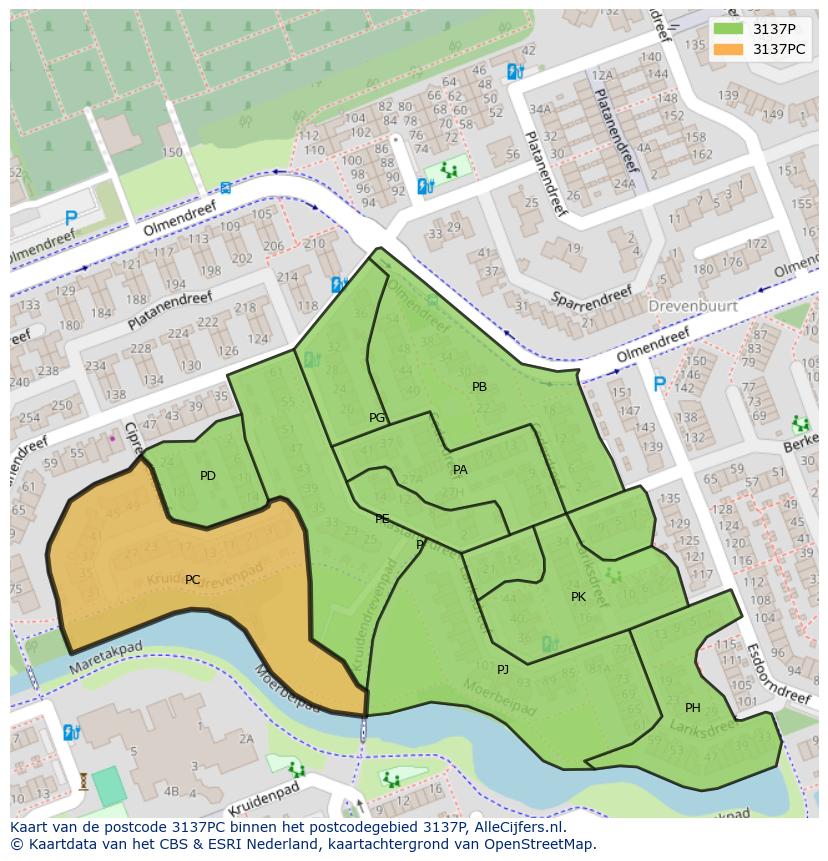Afbeelding van het postcodegebied 3137 PC op de kaart.