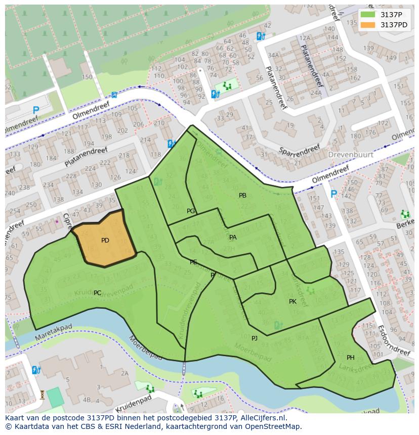 Afbeelding van het postcodegebied 3137 PD op de kaart.