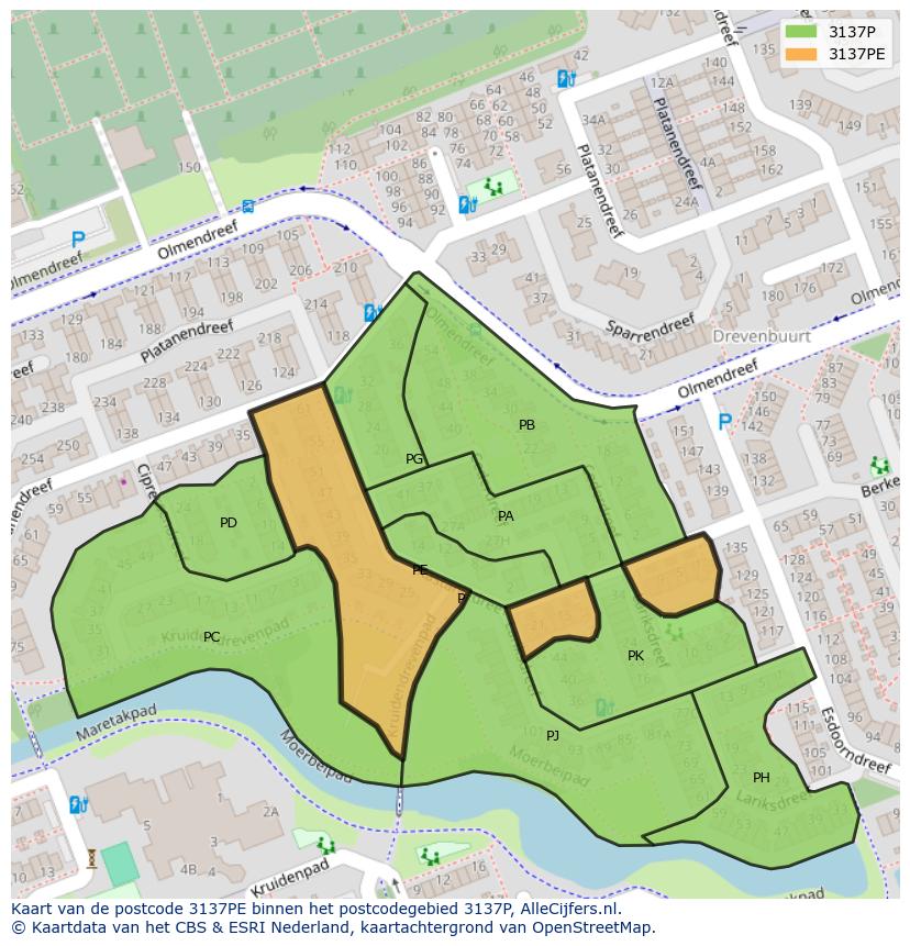 Afbeelding van het postcodegebied 3137 PE op de kaart.