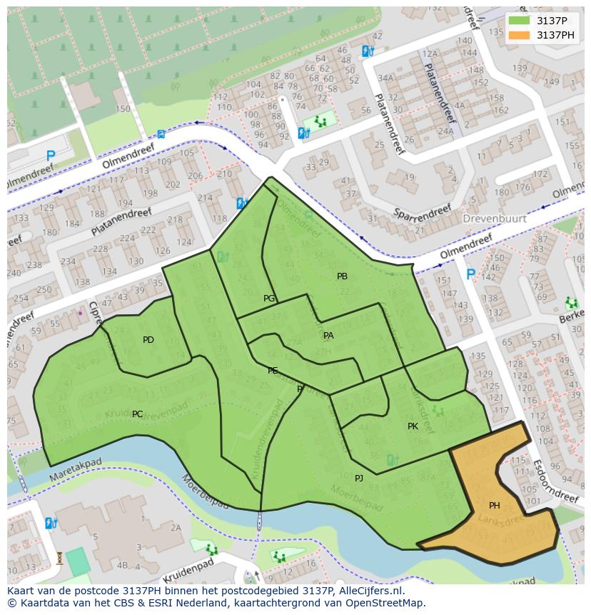 Afbeelding van het postcodegebied 3137 PH op de kaart.