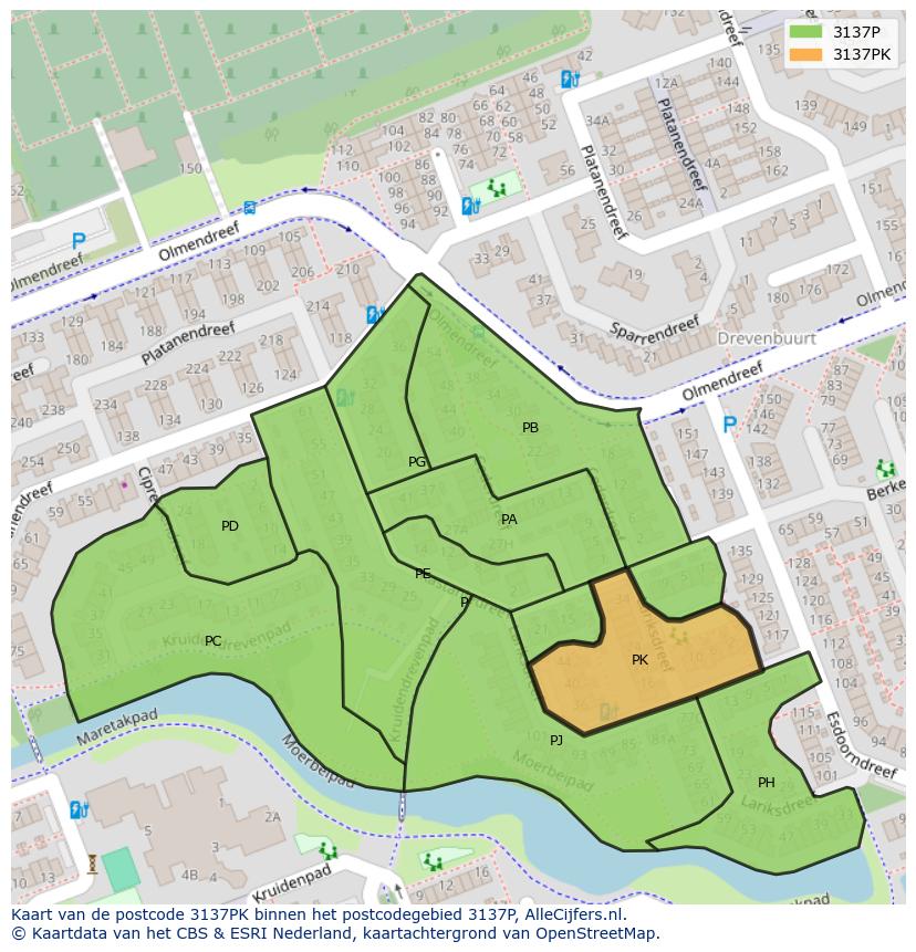 Afbeelding van het postcodegebied 3137 PK op de kaart.
