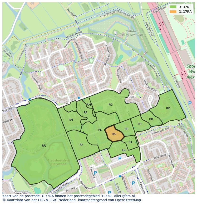Afbeelding van het postcodegebied 3137 RA op de kaart.
